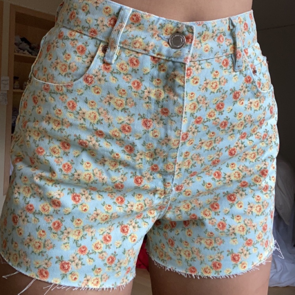Floral denim high waisted shorts